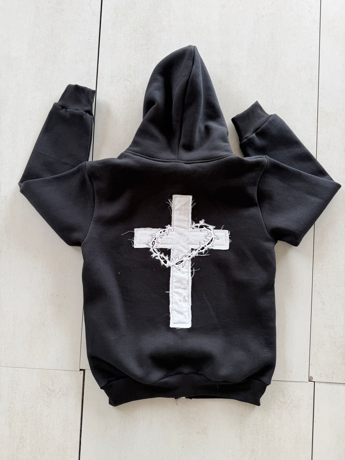 ‘Saved Sinner’ Distressed Zip Hoodie